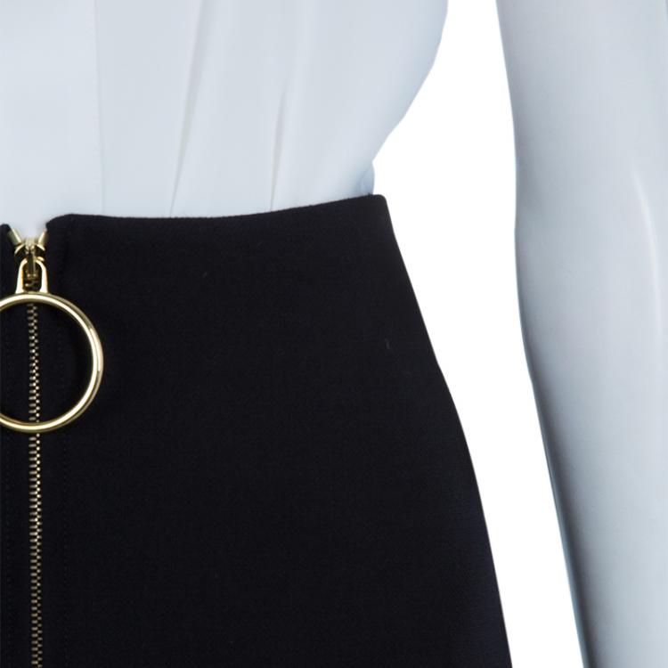 Pre Owned Celine Black Zip Detail A-Line Wool Skirt M
