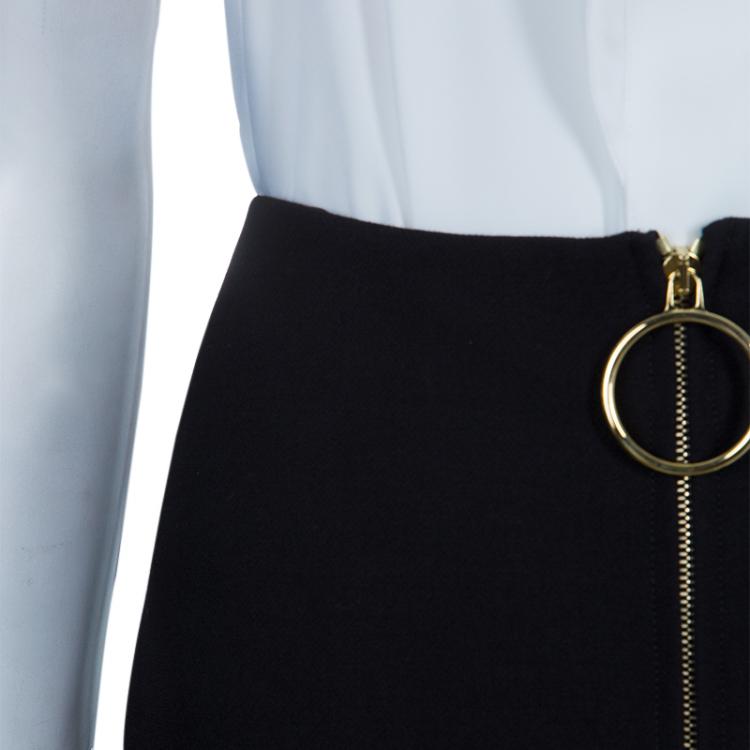Pre Owned Celine Black Zip Detail A-Line Wool Skirt M