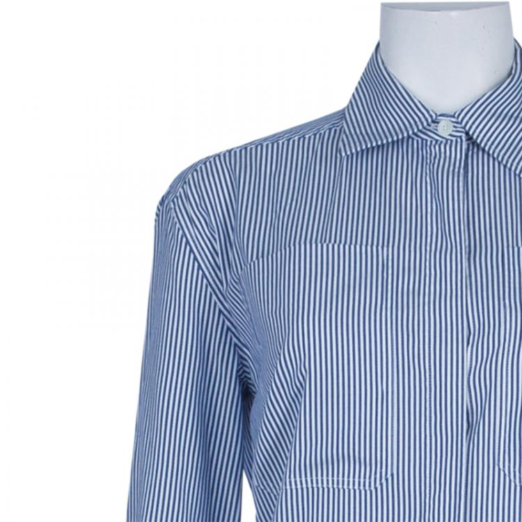 Pre Owned Celine Blue Striped Cotton Maxi Shirt Dress S