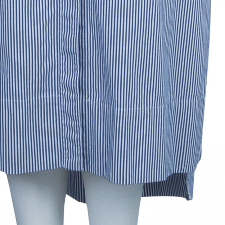 Pre Owned Celine Blue Striped Cotton Maxi Shirt Dress S