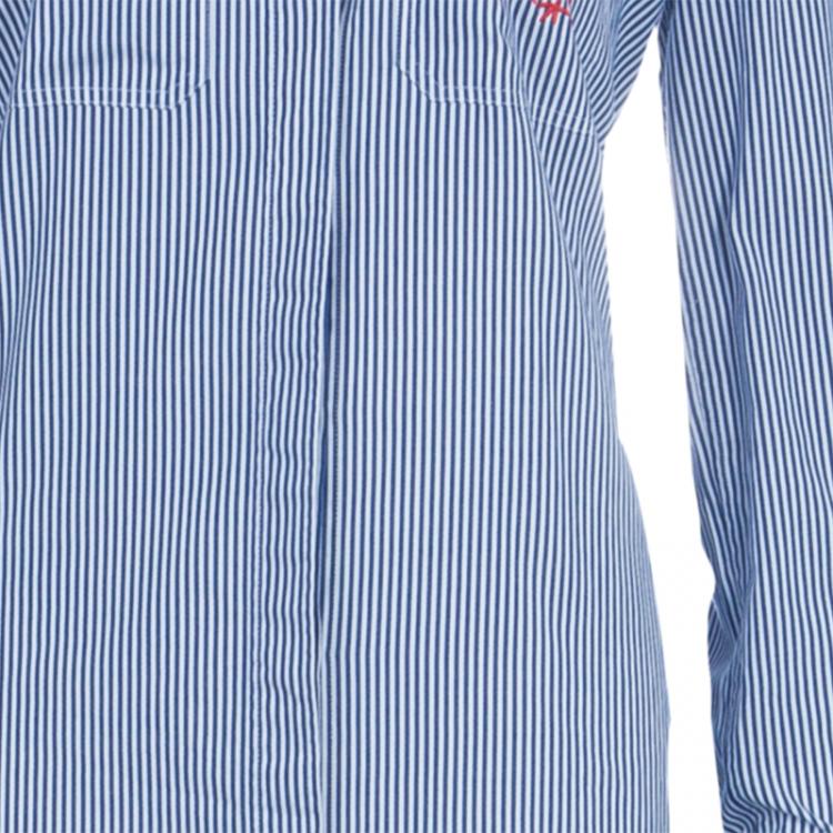Pre Owned Celine Blue Striped Cotton Maxi Shirt Dress S