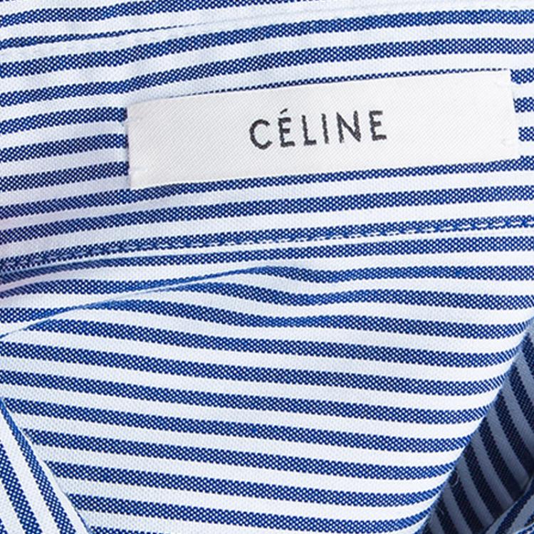 Pre Owned Celine Blue Striped Cotton Maxi Shirt Dress S