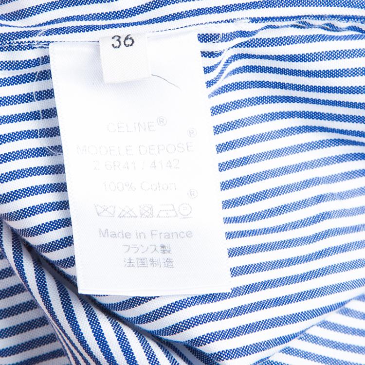 Pre Owned Celine Blue Striped Cotton Maxi Shirt Dress S
