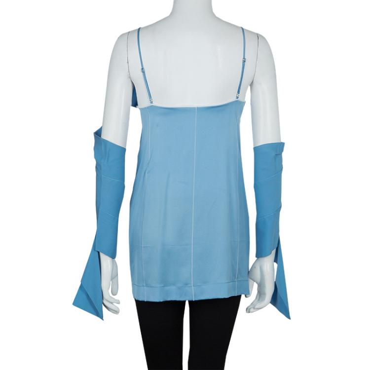 Pre Owned Celine Blue Cut-Out Long Sleeve Silk Top S