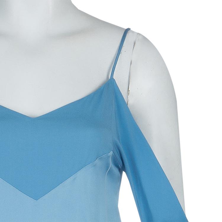 Pre Owned Celine Blue Cut-Out Long Sleeve Silk Top S