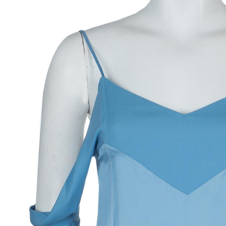 Pre Owned Celine Blue Cut-Out Long Sleeve Silk Top S