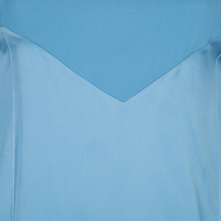 Pre Owned Celine Blue Cut-Out Long Sleeve Silk Top S