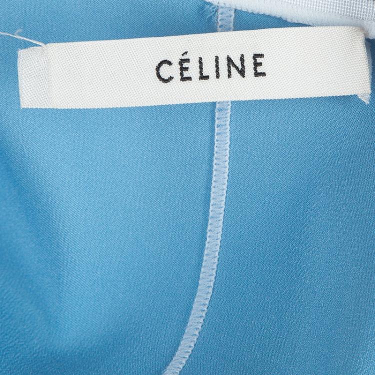 Pre Owned Celine Blue Cut-Out Long Sleeve Silk Top S
