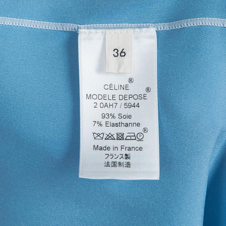 Pre Owned Celine Blue Cut-Out Long Sleeve Silk Top S