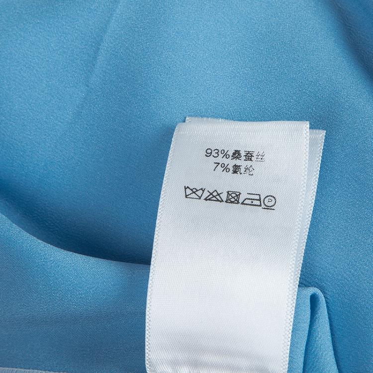 Pre Owned Celine Blue Cut-Out Long Sleeve Silk Top S