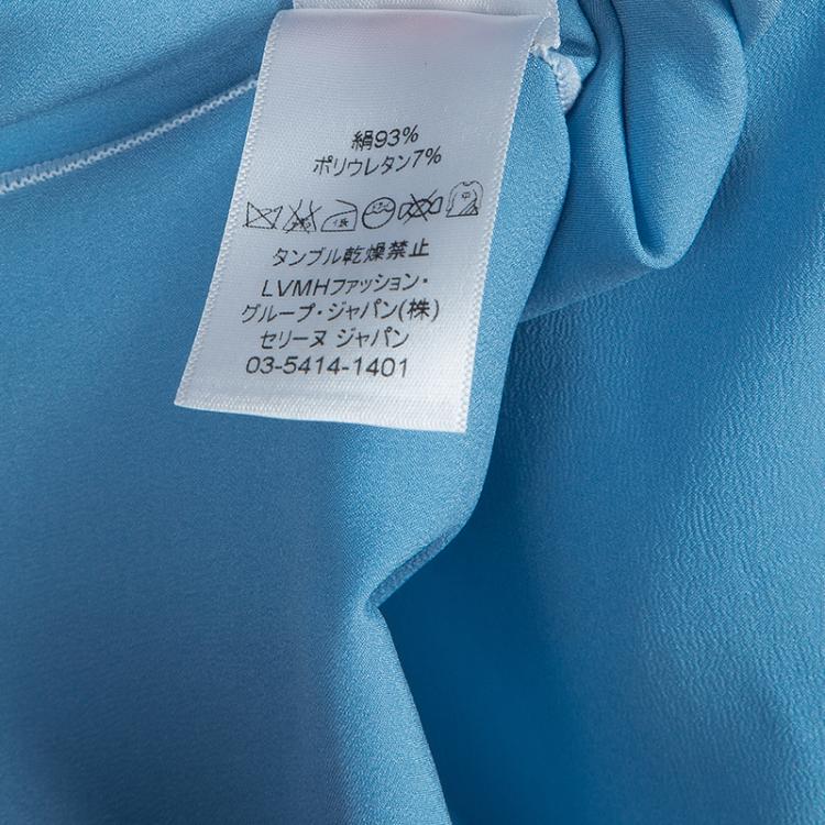 Pre Owned Celine Blue Cut-Out Long Sleeve Silk Top S