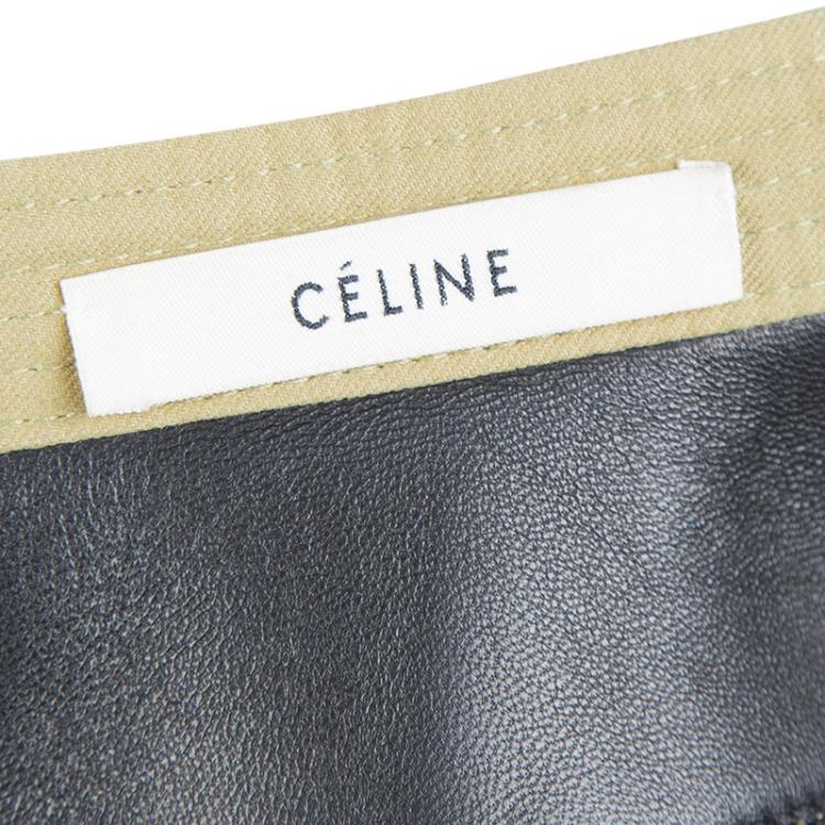 Pre Owned Celine Khaki Leather Yoke Detail Long Sleeve Oversized Tunic M