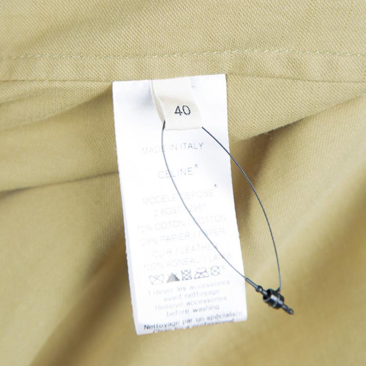 Pre Owned Celine Khaki Leather Yoke Detail Long Sleeve Oversized Tunic M