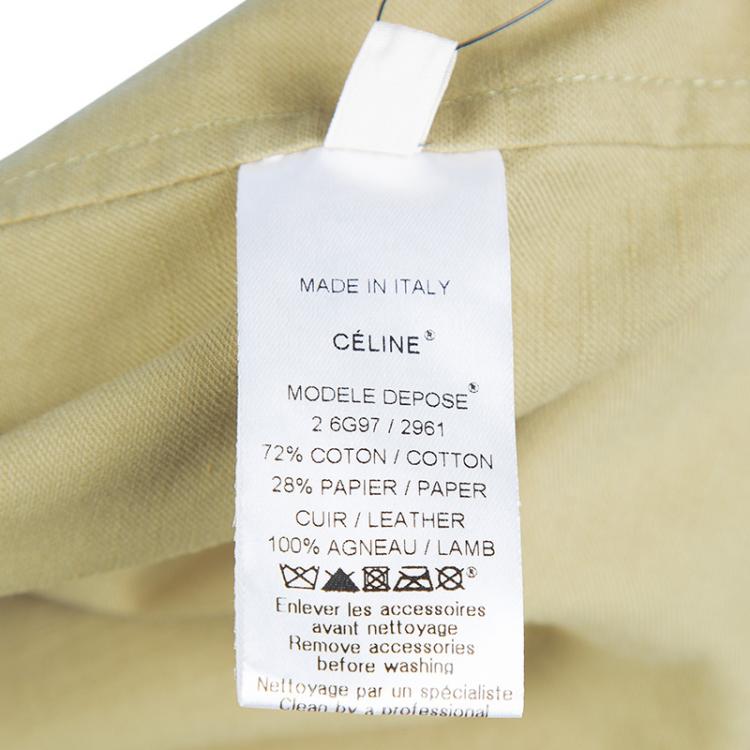Pre Owned Celine Khaki Leather Yoke Detail Long Sleeve Oversized Tunic M