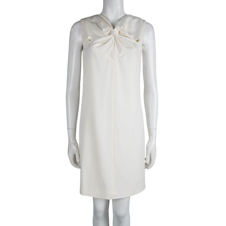 Pre Owned Celine Cream Wool Twist Front Detail Sleeveless Dress M