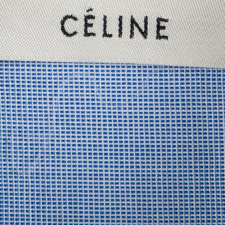 Pre Owned Celine Blue Pinchecked Contrast Trim Button Front Cotton Shirt L