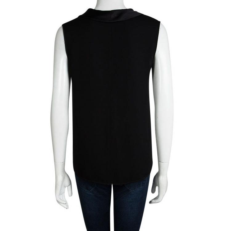 Pre Owned Celine Black Silk Draped Neck Detail Sleeveless Top M