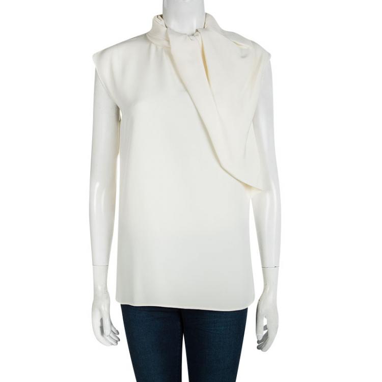 Pre Owned Celine Cream Silk Drape Detail Sleeveless Top M