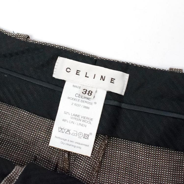 Pre Owned Celine Brown Tweed Wide Leg Pants M
