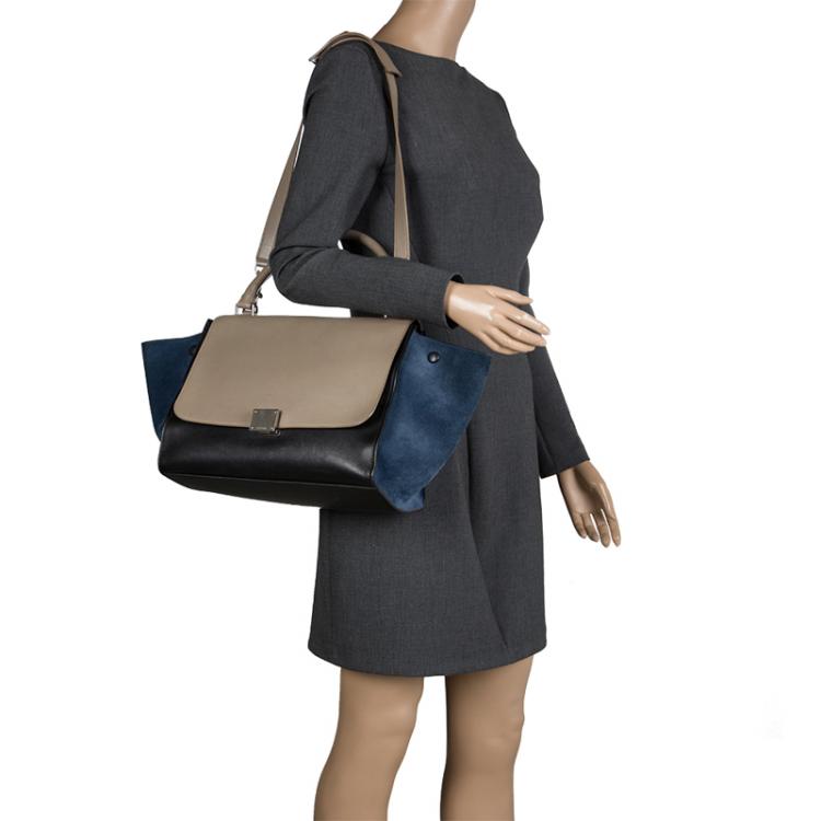 Pre Owned Celine Tricolor Leather and Suede Medium Trapeze Tote