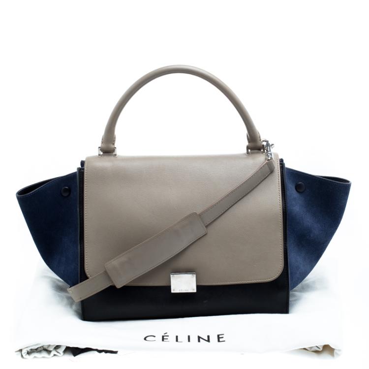 Pre Owned Celine Tricolor Leather and Suede Medium Trapeze Tote