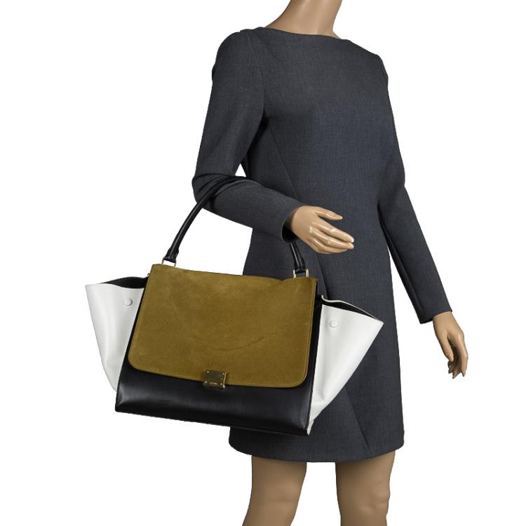 Pre Owned Celine Tri Color Leather and Suede Large Trapeze Tote