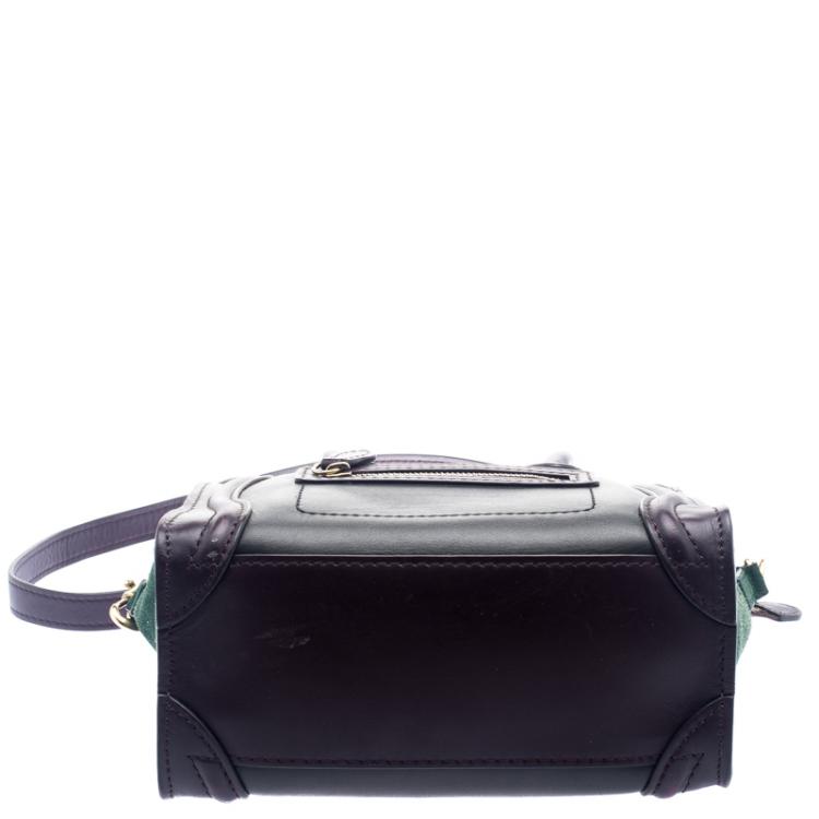 Pre Owned Celine Dark Brown/Green Leather and Suede Nano Luggage Tote
