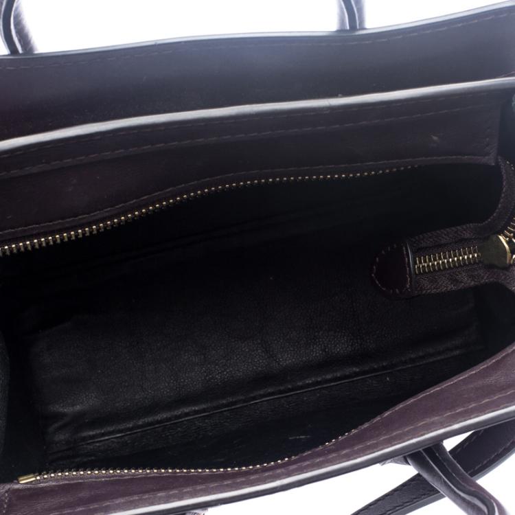 Pre Owned Celine Dark Brown/Green Leather and Suede Nano Luggage Tote
