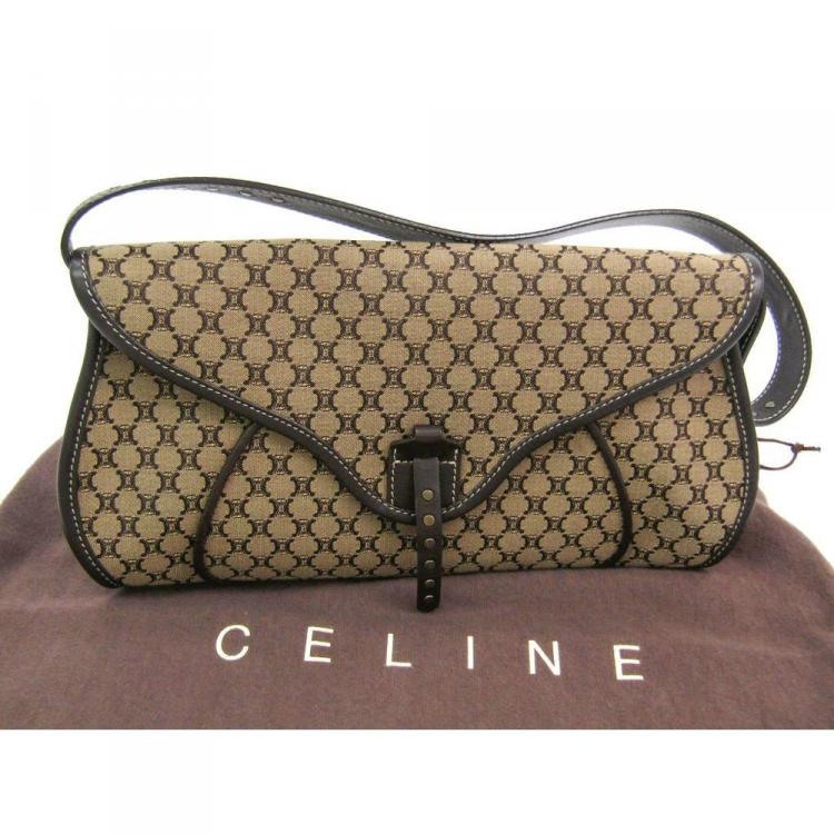 Pre Owned Celine Bi Color Macadam Canvas Vintage Shoulder Bag