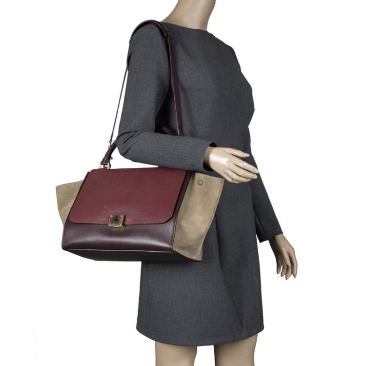 Pre Owned Celine Tri Color Leather and Suede Medium Trapeze Bag