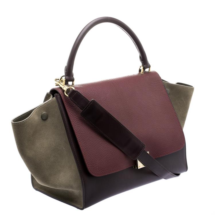 Pre Owned Celine Tri Color Leather and Suede Medium Trapeze Bag