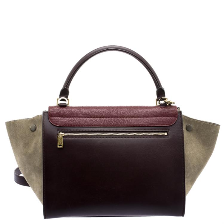 Pre Owned Celine Tri Color Leather and Suede Medium Trapeze Bag