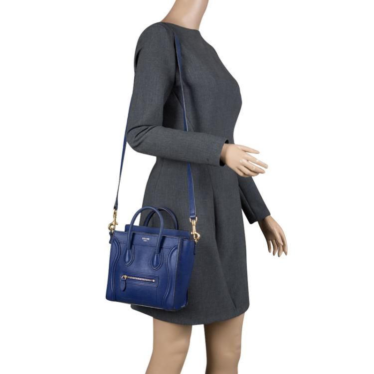 Pre Owned Celine Blue Leather Nano Luggage Tote