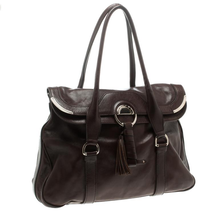 Pre Owned Céline Brown Leather Tassel Satchel