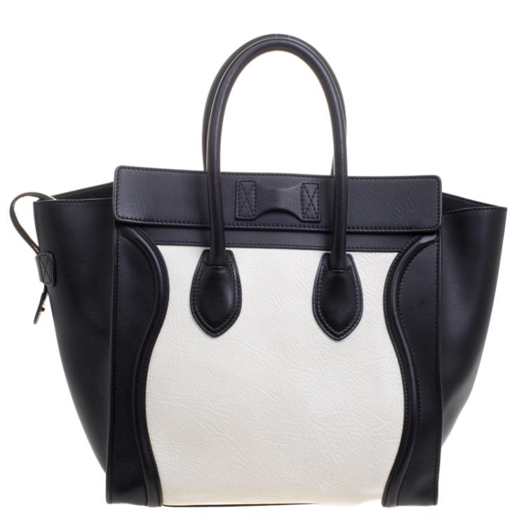مملوكة مسبقًا Celine Black/White Leather Mini Luggage Tote