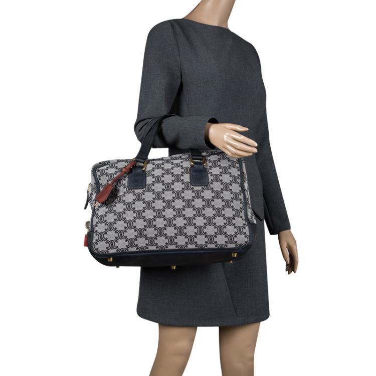 Pre Owned Celine Navy Blue Canvas and Leather Macadam Satchel