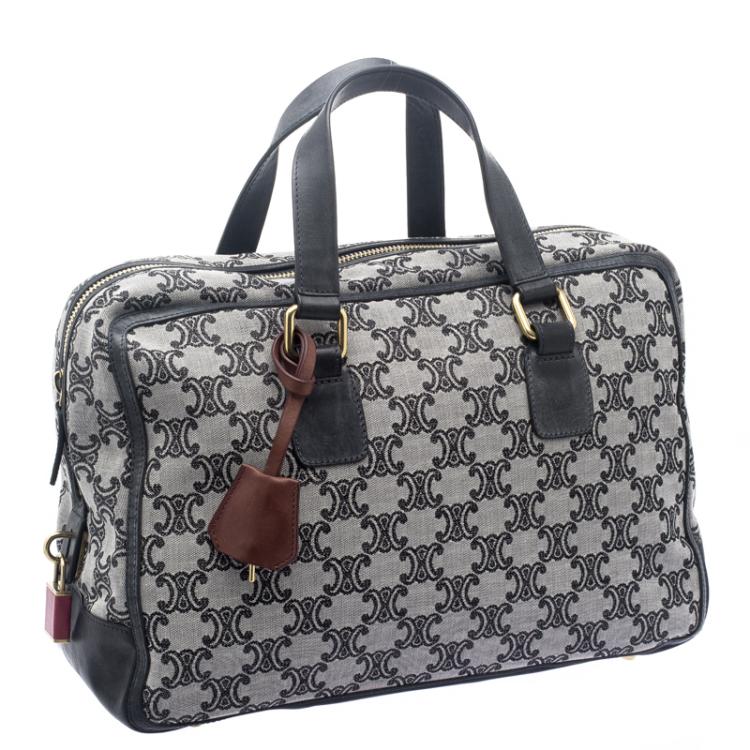 Pre Owned Celine Navy Blue Canvas and Leather Macadam Satchel