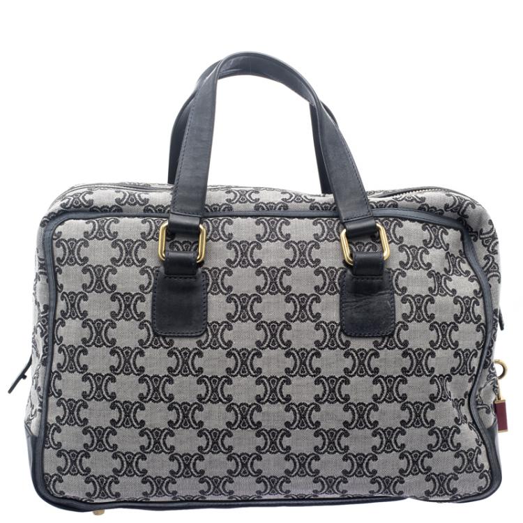 Pre Owned Celine Navy Blue Canvas and Leather Macadam Satchel