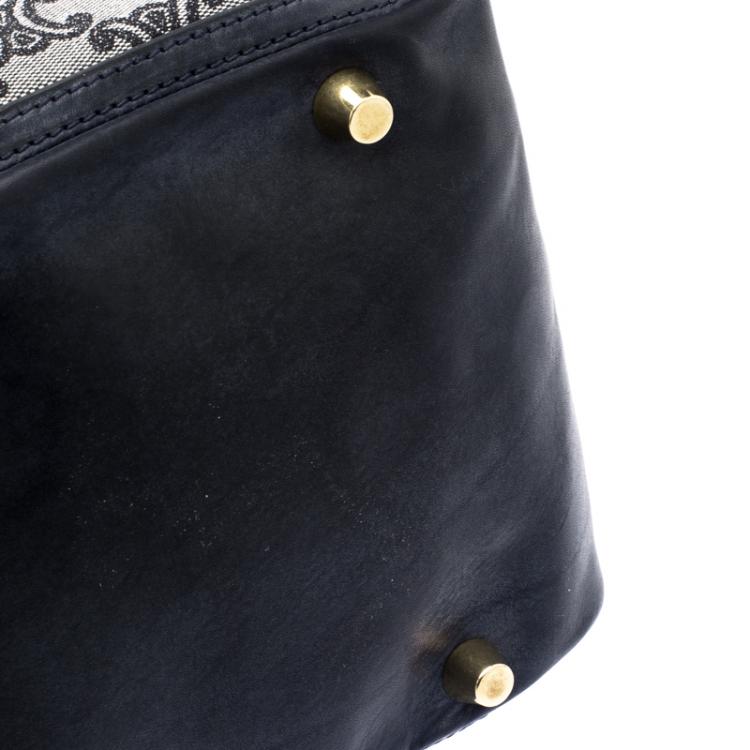 Pre Owned Celine Navy Blue Canvas and Leather Macadam Satchel