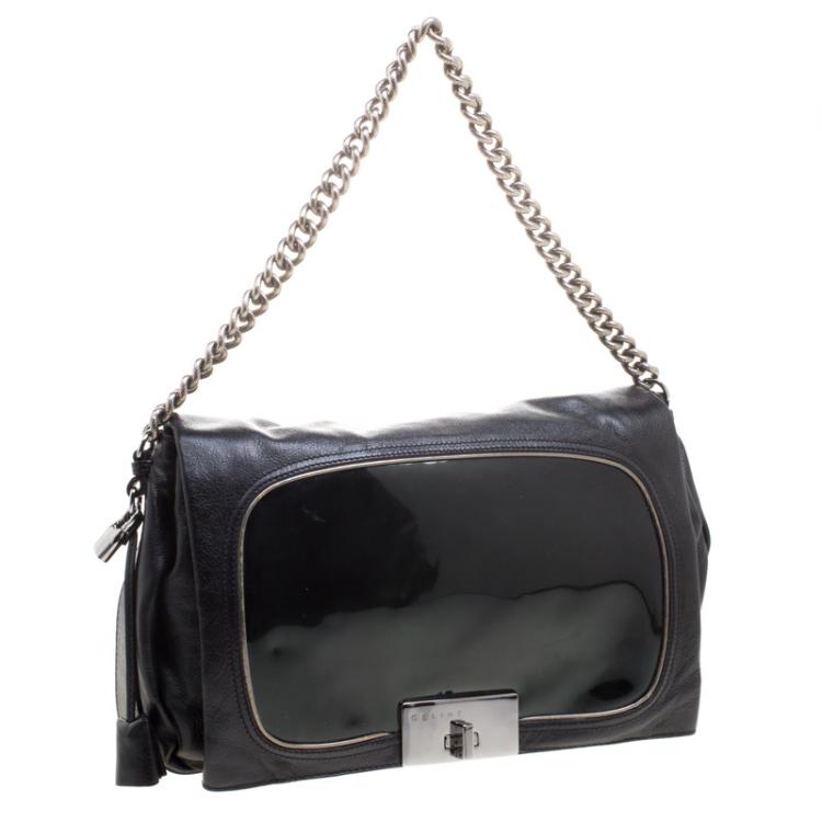 Pre Owned Celine Black Leather Turnlock Chain Shoulder Bag