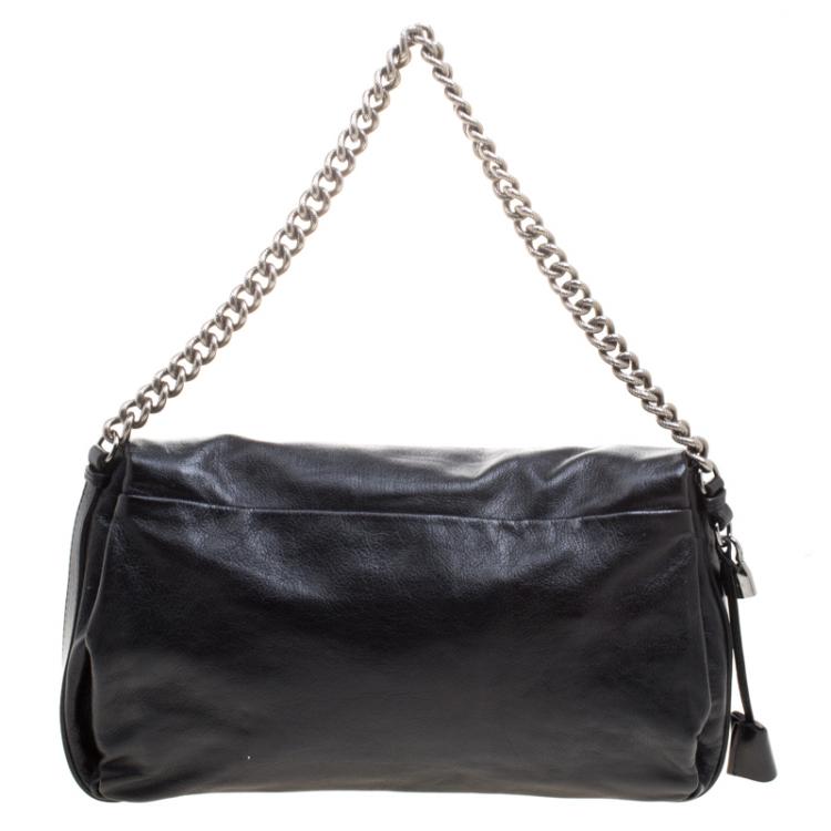 Pre Owned Celine Black Leather Turnlock Chain Shoulder Bag