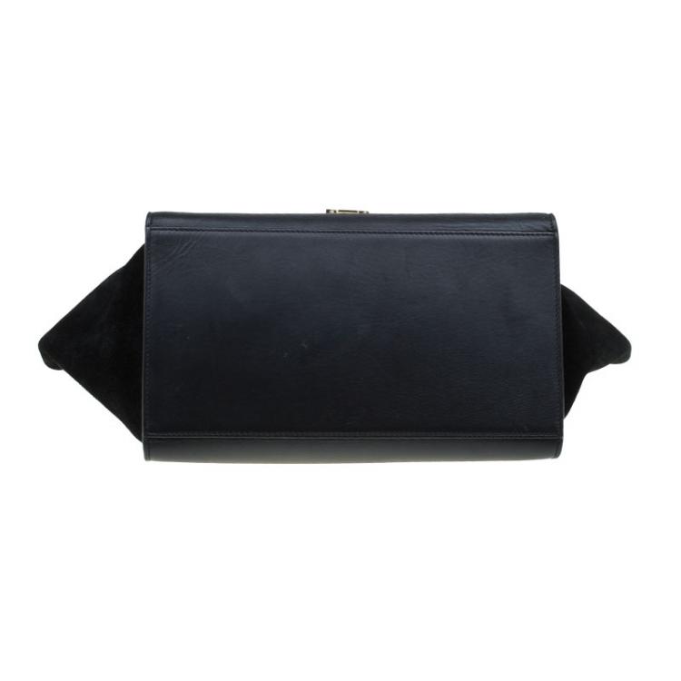 Pre Owned Celine Black Hornback Croc Leather Small Trapeze Top Handle Bag
