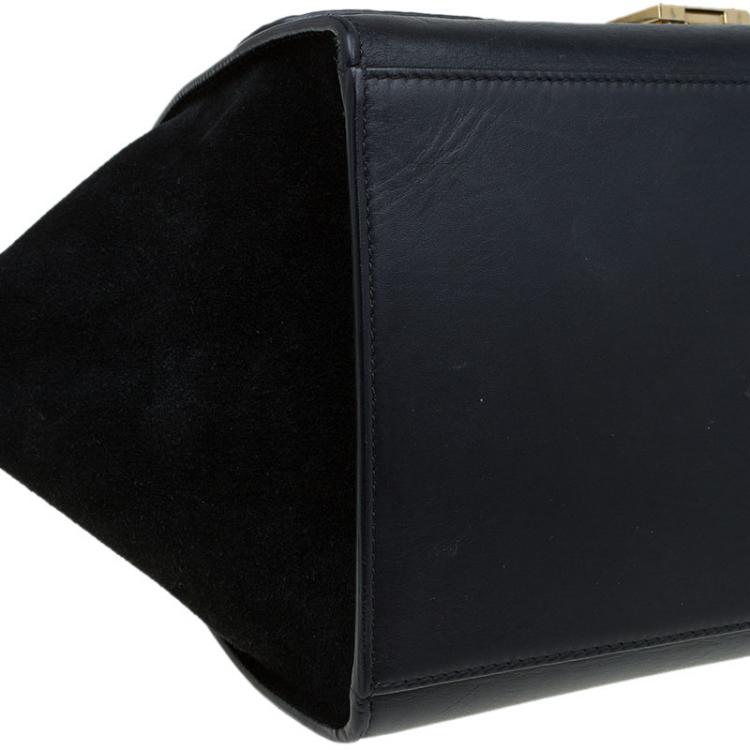 Pre Owned Celine Black Hornback Croc Leather Small Trapeze Top Handle Bag