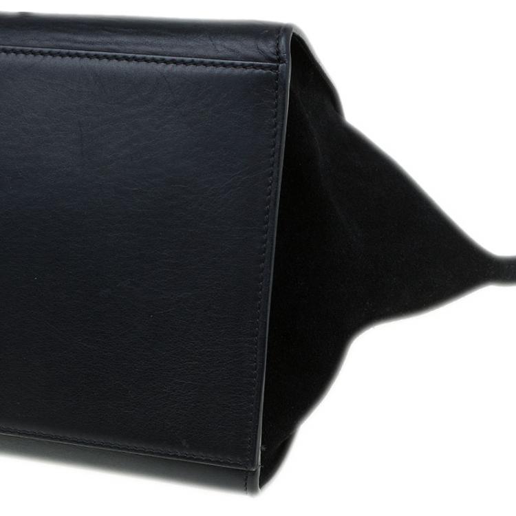 Pre Owned Celine Black Hornback Croc Leather Small Trapeze Top Handle Bag