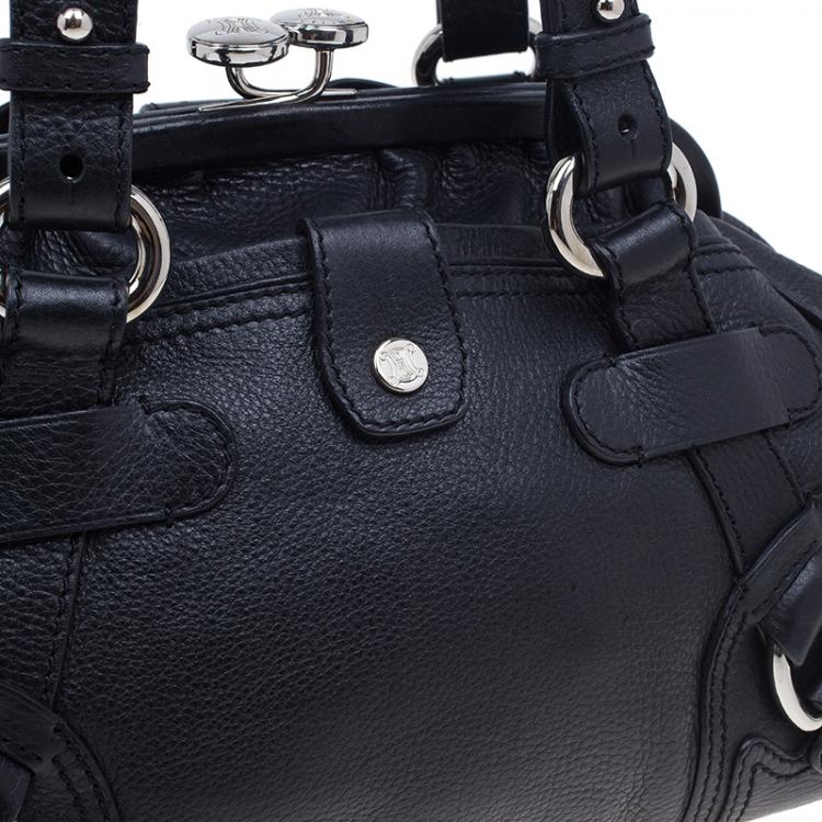 Pre Owned Celine Black Leather Framed Satchel