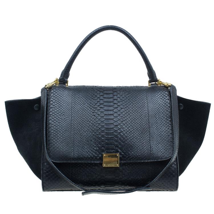 Pre Owned Celine Black Python Trapeze Top Handle Bag