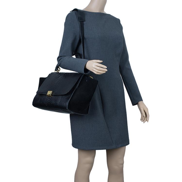 Pre Owned Celine Black Python Trapeze Top Handle Bag