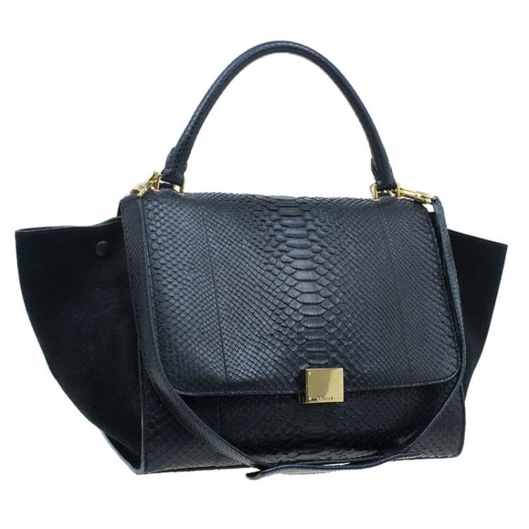 Pre Owned Celine Black Python Trapeze Top Handle Bag
