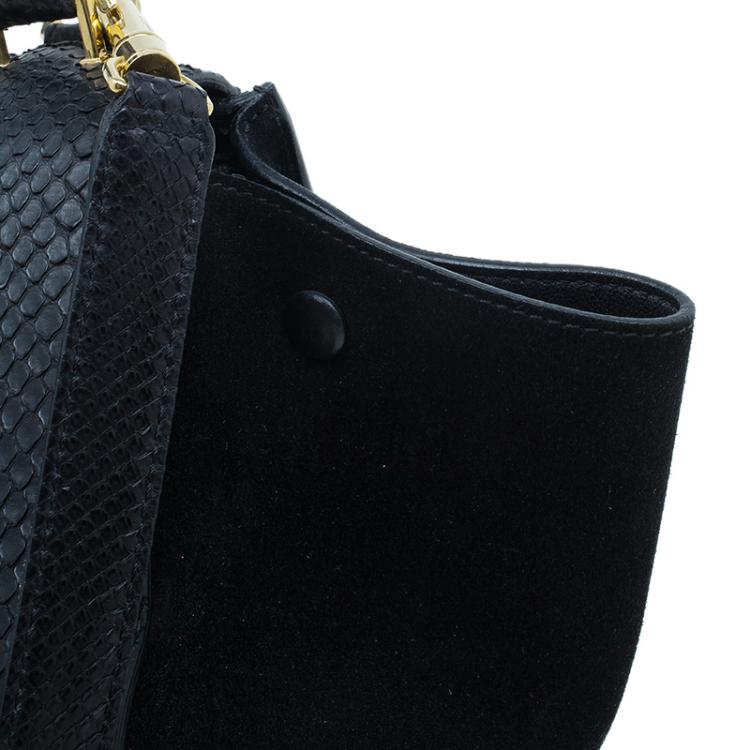 Pre Owned Celine Black Python Trapeze Top Handle Bag
