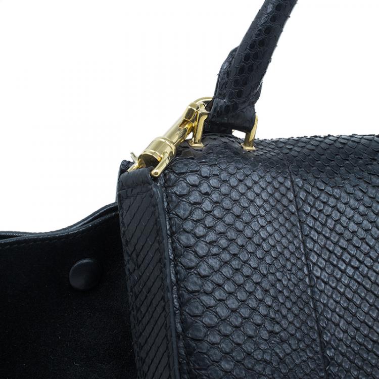 Pre Owned Celine Black Python Trapeze Top Handle Bag